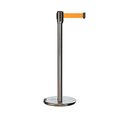 Montour Line Retractable Belt Rolling Stanchion, 2ft Sat.Steel Post  9ft. Fl.Org ME530-SS-FOR-90